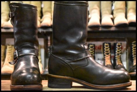 【8.5E 良品 PT83 黒タグ Cマーク】Chippewa チペワ 02789 エンジニア 黒 ブラック スチールトゥ プルオン ブーツ HOPESMORE