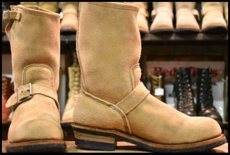 【8D 良品 PT91刺繍】レッドウィング 8268 スエード エンジニア タン ラフアウト スチールトゥ ベージュ ブーツ redwing HOPESMORE