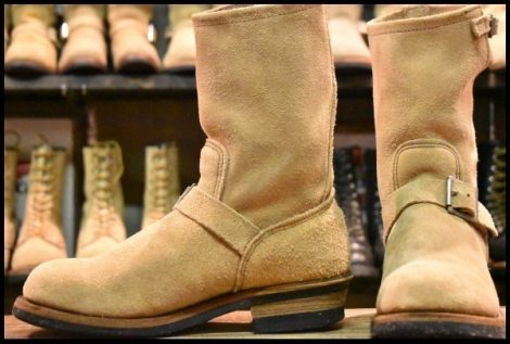 【8D 良品 PT91刺繍】レッドウィング 8268 スエード エンジニア タン ラフアウト スチールトゥ ベージュ ブーツ redwing HOPESMORE