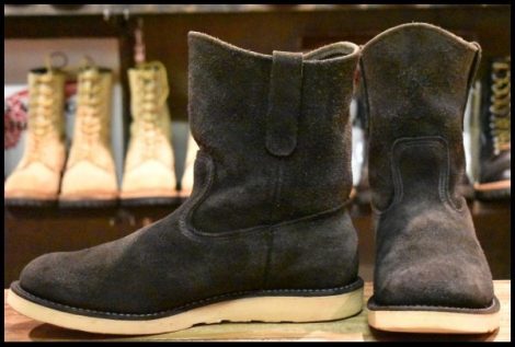 【10E 良品 09年】レッドウィング 8177 黒スエード ペコス ブラック ラフアウト プルオン ブーツ redwing pecos HOPESMORE