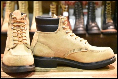 【8.5E 美品 羽タグ】レッドウィング 8118 スエード スーパーソール タンラフアウト モックトゥ ベージュ ブーツ redwing HOPESMORE