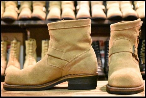 【7E 良品 白タグ】Chippewa チペワ スエード ショートエンジニア 7インチハイト サンドスエード スチールトゥ ブーツ HOPESMORE