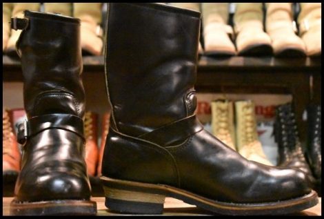 【9D 良品 PT91刺繍】レッドウィング 2268 エンジニア 黒 ブラッククローム スチールトゥ プルオン ブーツ redwing HOPESMORE