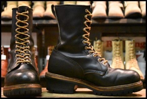 【8.5E 良品 PT91刺繍】レッドウィング 2218 ロガー 黒 ブラック スチールトゥ 編み上げ レースアップ ブーツ redwing HOPESMORE