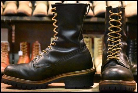 【8.5E 良品 PT91刺繍】レッドウィング 2218 ロガー 黒 ブラック スチールトゥ 編み上げ レースアップ ブーツ redwing HOPESMORE