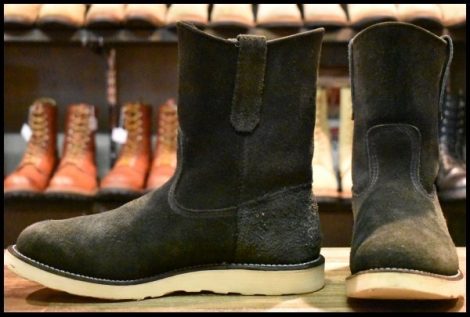【9E 良品 09年】レッドウィング 8177 黒スエード ペコス ブラック ラフアウト プルオン ブーツ redwing pecos HOPESMORE