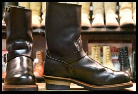 【9D 美品 PT99刺繍】レッドウィング 2268 エンジニア 黒 ブラッククローム スチールトゥ プルオン ブーツ redwing HOPESMORE