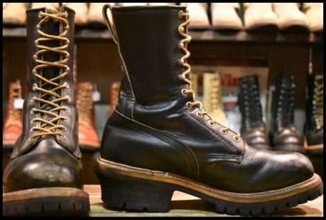 【9D 良品 PT83 92年0６月刻印】レッドウィング 2218 ロガー 黒 ブラッククローム スチールトゥ ロング ブーツ redwing HOPESMORE
