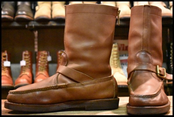 【7.5EE 良品 白タグ】RUSSELL MOCCASIN ラッセルモカシン ゼファーブーツ ブラウン 茶 ビブラム バックジップ ブーツ HOPESMORE