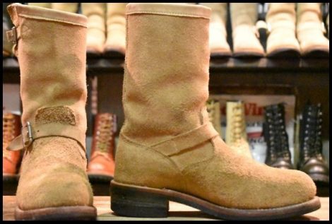 【9E 良品 黒タグ】Chippewa チペワ サンドスエード エンジニア 91071 スチールトゥ ベージュ 茶 ラフアウト ブーツ HOPESMORE