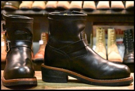 【7.5E 良品 黒タグ】Chippewa チペワ 1901M10 ショートエンジニア ブラック 黒 スチールトゥ ビブラム ブーツ HOPESMORE