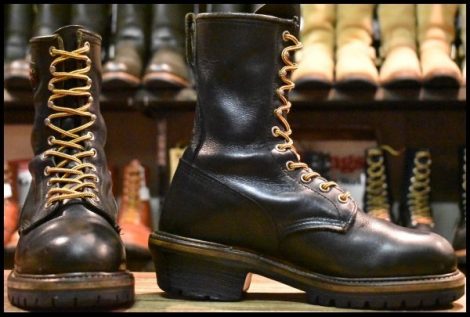 【8D 良品 Y’s別注 PT99刺繍EH】レッドウィング 2218 ロガー 黒 ブラッククローム 編み上げ ロング ブーツ redwing HOPESMORE