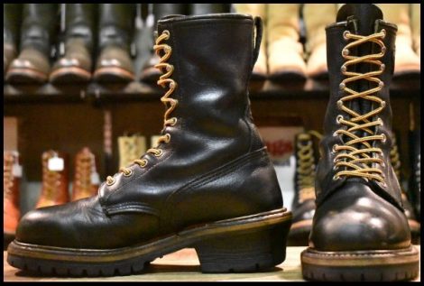 【8D 良品 Y’s別注 PT99刺繍EH】レッドウィング 2218 ロガー 黒 ブラッククローム 編み上げ ロング ブーツ redwing HOPESMORE
