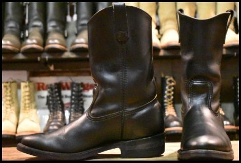 【9E 良品 羽タグ 97年】レッドウィング 8155 ペコス 黒 ブラッククローム プルオン クッションソール ブーツ redwing pecos HOPESMORE