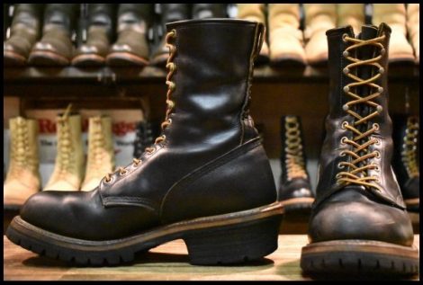【9.5D 良品 PT91刺繍 98年】レッドウィング 2218 ロガー 黒 ブラック スチールトゥ 編み上げ ブーツ redwing HOPESMORE