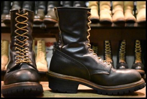 【9.5D 良品 PT91刺繍 98年】レッドウィング 2218 ロガー 黒 ブラック スチールトゥ 編み上げ ブーツ redwing HOPESMORE