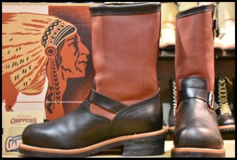 【10E 箱付 美品 黒タグ】Chippewa チペワ 1901M55 エンジニア 黒 ブラック×レッド ツートン スチールトゥ ビブラム700 ブーツ HOPESMORE
