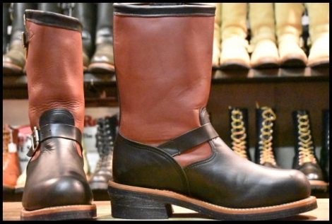 【10E 箱付 美品 黒タグ】Chippewa チペワ 1901M55 エンジニア 黒 ブラック×レッド ツートン スチールトゥ ビブラム700 ブーツ HOPESMORE