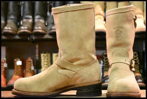 【10E 良品 PT91 黒タグ】Chippewa チペワ 91000 スエード エンジニア ベージュ ラフアウト プルオン ブーツ 8268 HOPESMORE