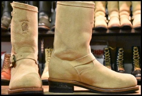 【10E 良品 PT91 黒タグ】Chippewa チペワ 91000 スエード エンジニア ベージュ ラフアウト プルオン ブーツ 8268 HOPESMORE
