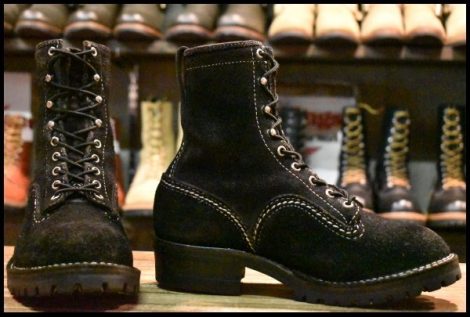 【6E 良品】WESCO ウエスコ カスタムジョブマスターSLTT 黒 ブラックラフアウト ビブラム100 8インチハイト 編み上げ ブーツ HOPESMORE