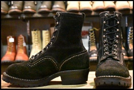 【6E 良品】WESCO ウエスコ カスタムジョブマスターSLTT 黒 ブラックラフアウト ビブラム100 8インチハイト 編み上げ ブーツ HOPESMORE