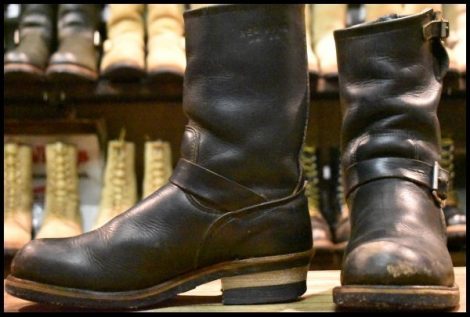 【8D 良品 PT83 90年08月刻印】レッドウィング 2268 エンジニア 黒 ブラッククローム スチールトゥ プルオン ブーツ redwing HOPESMORE