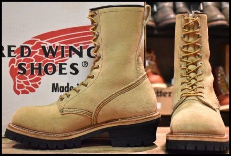 【8D 箱付 美品 PT91刺繍 98年】レッドウィング 8218 スエード ロガー タンラフアウト ベージュ 編み上げ ロング ブーツ redwing HOPESMORE