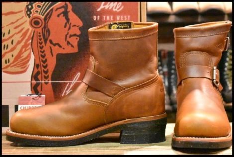 【8E 箱付 美品 黒タグ】Chippewa チペワ 1901M12 ショートエンジニア 7インチハイト タンレネゲード ブラウン 茶 ブーツ HOPESMORE