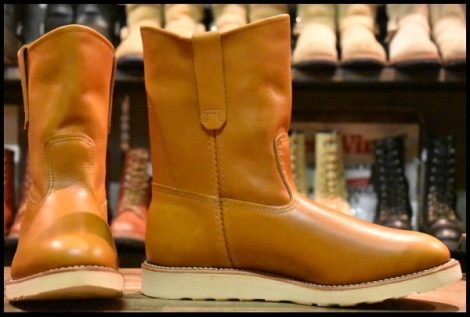 【8.5E 箱付 未使用 12年】レッドウィング 9866 ゴールドラセット ペコス 茶 クッションソール プルオン ブーツ redwing HOPESMORE