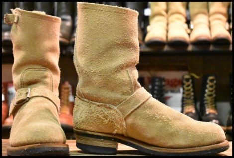 【8D 良品 PT91刺繍】レッドウィング 8268 スエード エンジニア タン ラフアウト スチールトゥ ベージュ ブーツ redwing HOPESMORE