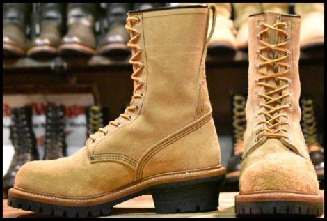 【7.5D 良品 19年】レッドウィング 9211 スエード ロガー タン ブルハイド ラフアウト 編み上げ ベージュ ブーツ redwing HOPESMORE
