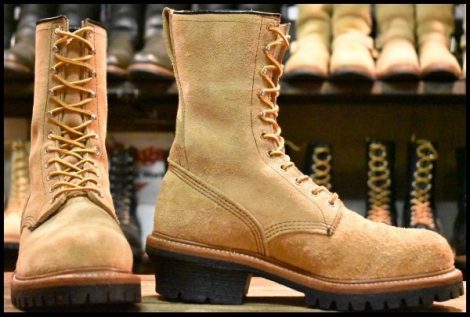 【7.5D 良品 19年】レッドウィング 9211 スエード ロガー タン ブルハイド ラフアウト 編み上げ ベージュ ブーツ redwing HOPESMORE