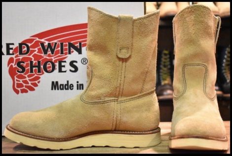 【8E 箱付 美品 羽タグ 98年】レッドウィング 8168 スエード ペコス タン ラフアウト ベージュ クッションソール ブーツ redwing HOPESMORE