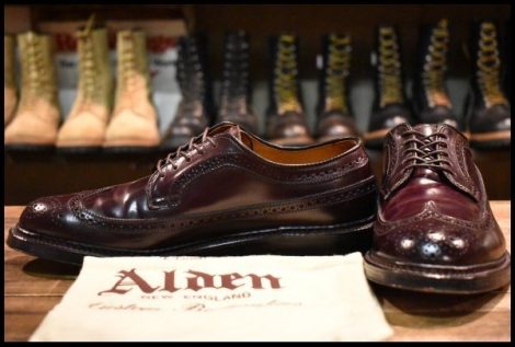 【7.5D 美品】ALDEN オールデン 975 ロングウイングチップ #8 バーガンディ コードバン ローカット 短靴 シューズ ブーツ HOPESMORE