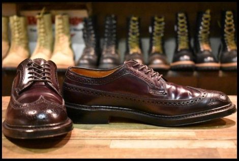 【7.5D 美品】ALDEN オールデン 975 ロングウイングチップ #8 バーガンディ コードバン ローカット 短靴 シューズ ブーツ HOPESMORE