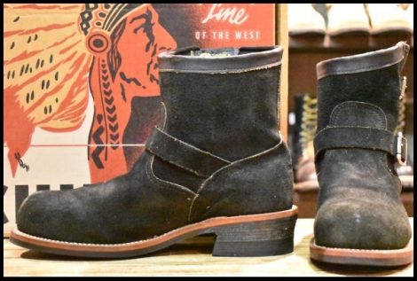 【9E 箱付 良品 黒タグ】Chippewa チペワ 1901M70 黒スエード ショートエンジニア ブラックオデッサリバース 黒 ブーツ HOPESMORE
