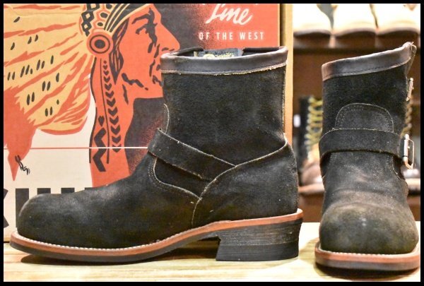 【9E 箱付 良品 黒タグ】Chippewa チペワ 1901M70 黒スエード ショートエンジニア ブラックオデッサリバース 黒 ブーツ HOPESMORE