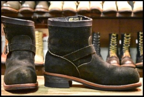 【9E 箱付 良品 黒タグ】Chippewa チペワ 1901M70 黒スエード ショートエンジニア ブラックオデッサリバース 黒 ブーツ HOPESMORE