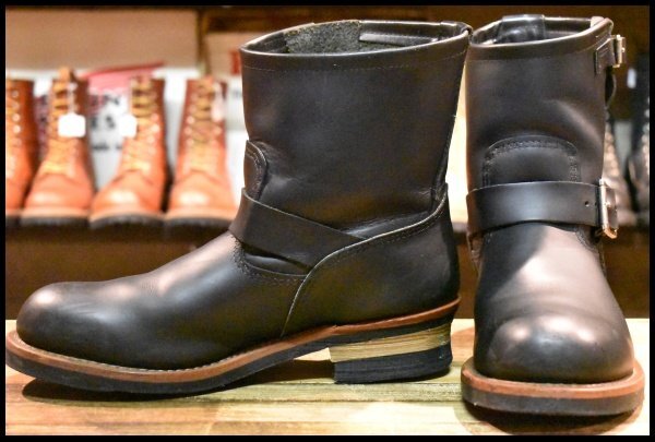 【9.5D 良品 10年】レッドウィング 2976 ショート エンジニア 黒 ブラッククローム スチールトゥ プルオン ブーツ redwing HOPESMORE