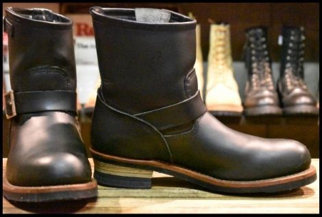 【9.5D 良品 10年】レッドウィング 2976 ショート エンジニア 黒 ブラッククローム スチールトゥ プルオン ブーツ redwing HOPESMORE
