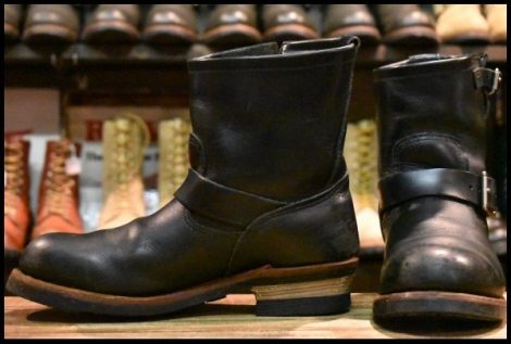 【9D 良品 10年】レッドウィング 2976 ショート エンジニア 黒 ブラッククローム スチールトゥ プルオン ブーツ redwing HOPESMORE
