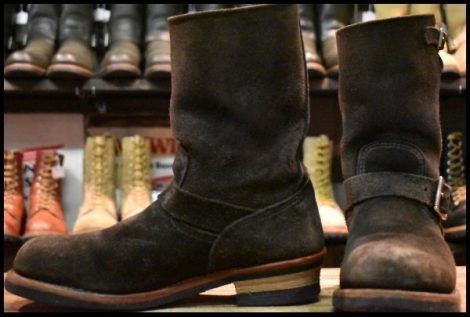 【9D 良品 10年】レッドウィング 8274 黒スエード エンジニア ブラック ラフアウト スチールトゥ プルオン ブーツ redwing HOPESMORE
