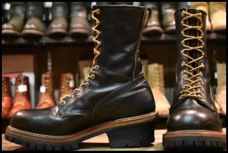 【7.5D 良品 PT91プリント 93年12月刻印】レッドウィング 2218 ロガー 黒 ブラッククローム スチールトゥ 9210 ブーツ redwing HOPESMORE