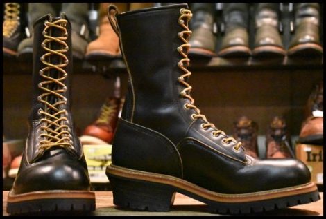 【8D 美品 PT91刺繍 98年】レッドウィング 2210 ロガー 黒 ブラッククローム スチールトゥ レースアップ ブーツ redwing HOPESMORE