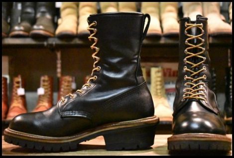 【9D 美品 羽タグ 01年】レッドウィング 699 ロガー 黒 ブラッククローム ロング スチール無し 2218 ブーツ redwing HOPESMORE