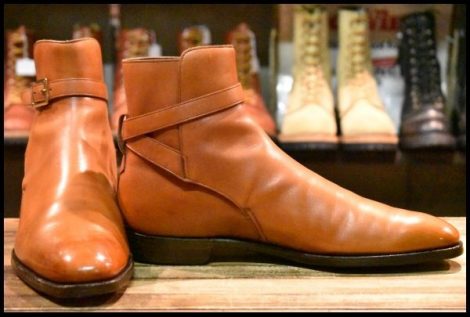 【8D 美品】CROCKOTT&JONES クロケット＆ジョーンズ ジョッパーブーツ 9886 ライトブラウン カーフ 茶 レザーソール ブーツ HOPESMORE