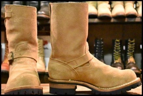 【7E 美品 17年】WESCO ウエスコ カスタムボス スエード エンジニア バーラップラフアウト ベージュ ビブラム100 BOSS ブーツ HOPESMORE