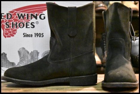 【7D 箱付 未使用 07年】レッドウィング 8186 黒スエード ペコス ブラック ラフアウト プルオン ブーツ redwing pecos HOPESMORE