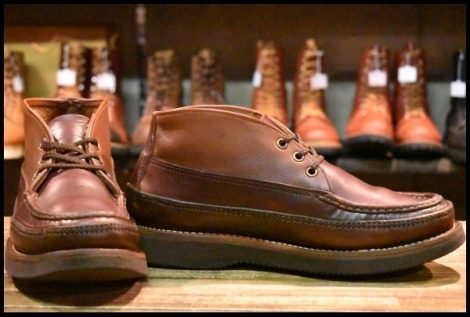 【8E 良品】RUSSELL MOCCASIN ラッセルモカシン スポーティングクレーチャッカ バーガンディ×ブラウン ダブルモカシン HOPESMORE